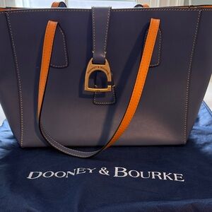 Dooney & Bourke Light Blue Leather Tote with Orange Handles